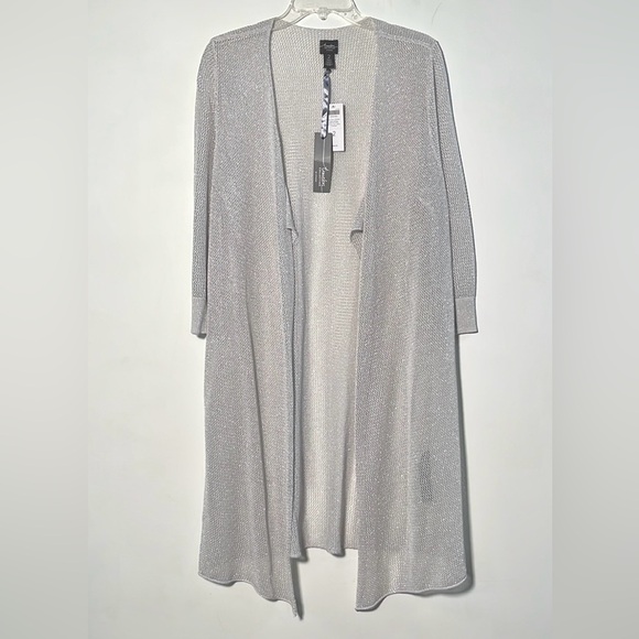 CHICO'S NWT Travelers Silver Metallic Open Front Party Evening Duster Cardigan L - Picture 2 of 16